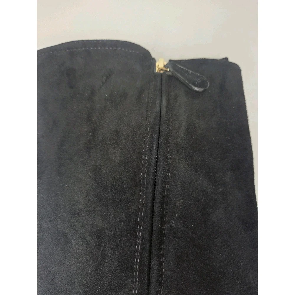 Tory Burch Black Suede Riding Boots Gold Logo Hardware Women's Size 8M Knee High